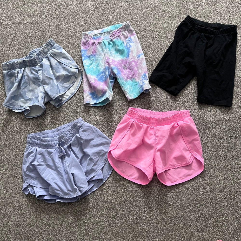 Girls All in Motion Cat & Jack Athletic Shorts Lot 5pc Size S 6/7 Pink Blue Camo